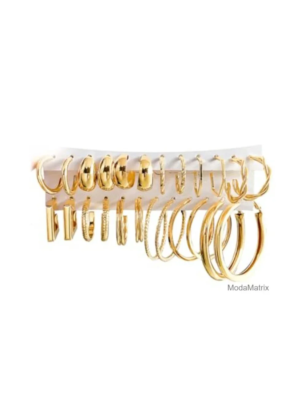 12 Pair Gold Plated Hoop Earring Set Hypoallergenic Women's Jewelry